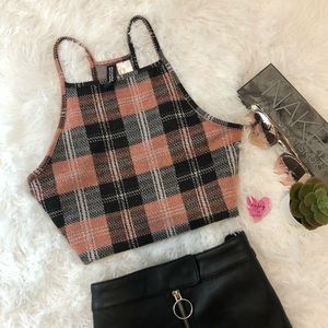 Pink Black Checkered Crop Top